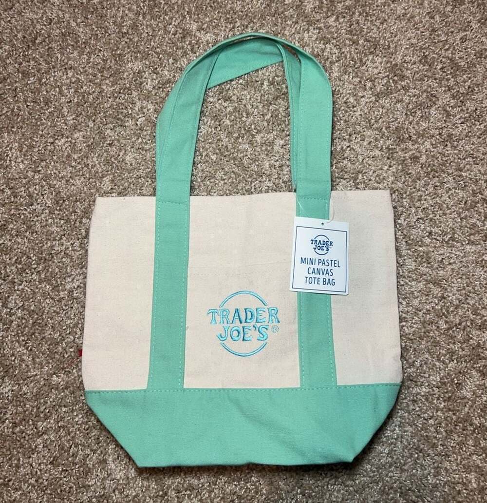 Trader Joe's Mini Pastel Canvas Tote Bag Mint Green Limited Edition